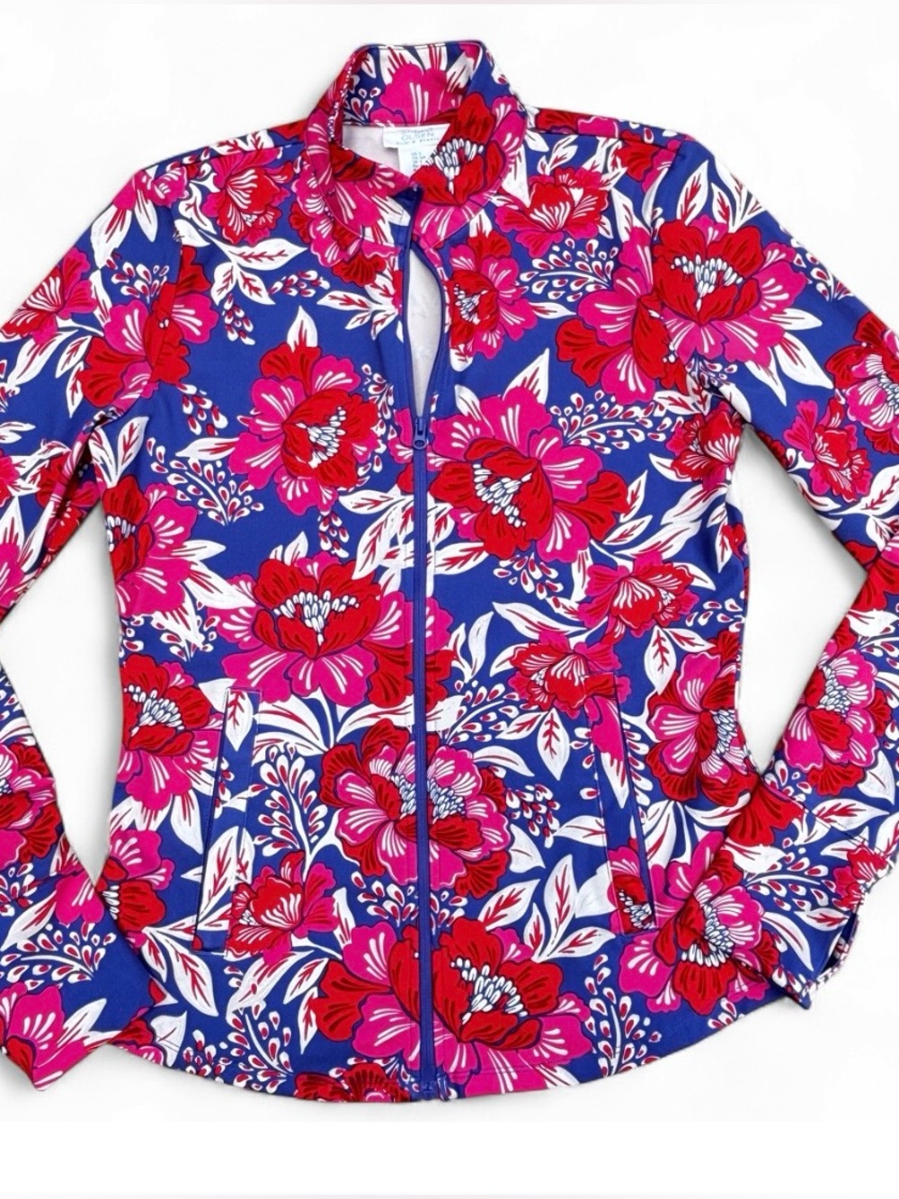 Sigrid Olsen Golf & Tennis Floral Full Zip Performance Jacket Thumbholes Size S